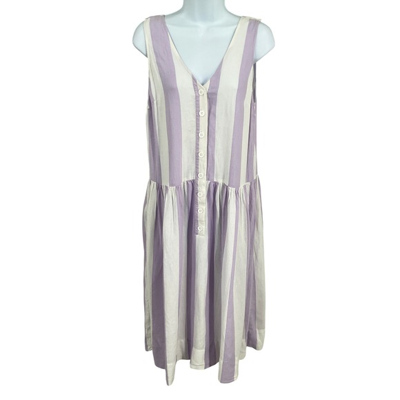 Urban Outfitters Dresses & Skirts - Urban Outfitters Midi Dress Womens M Purple Linen Blend Striped Button Front